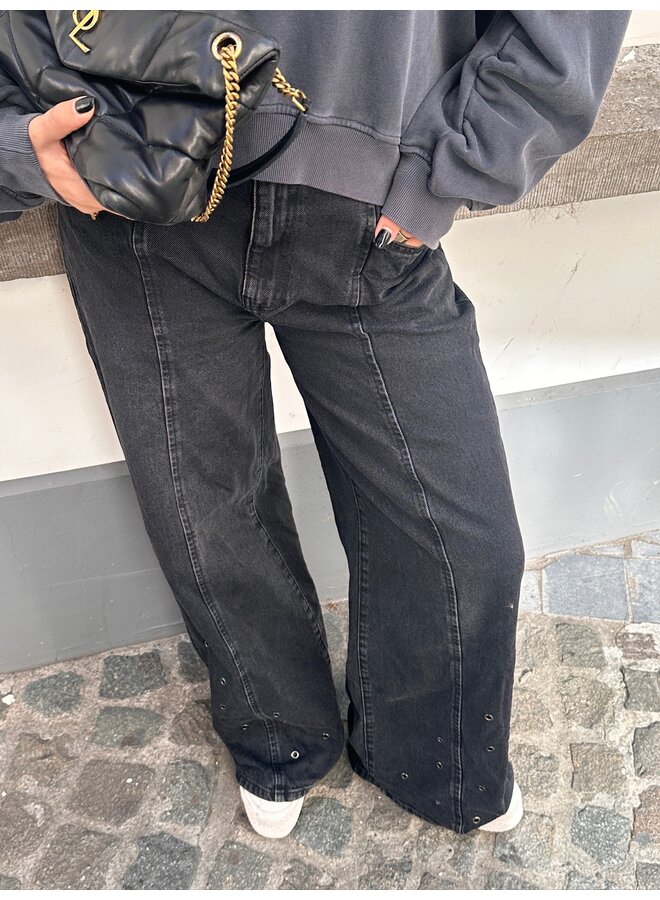 SIF EYELET WIDE JEANS BLACK
