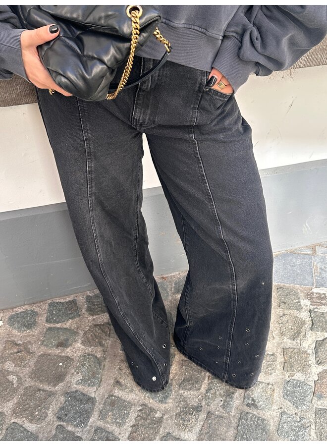 SIF EYELET WIDE JEANS BLACK