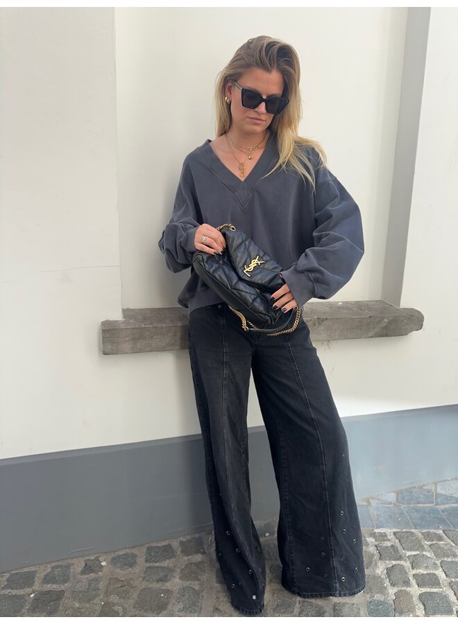 SIF EYELET WIDE JEANS BLACK