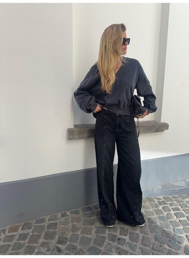 SIF EYELET WIDE JEANS BLACK