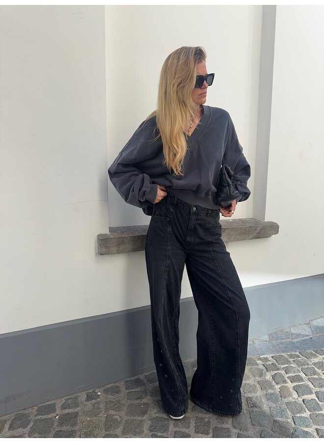 SIF EYELET WIDE JEANS BLACK