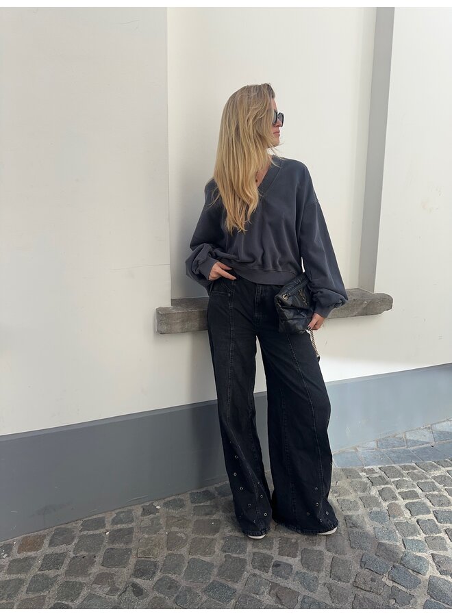 SIF EYELET WIDE JEANS BLACK