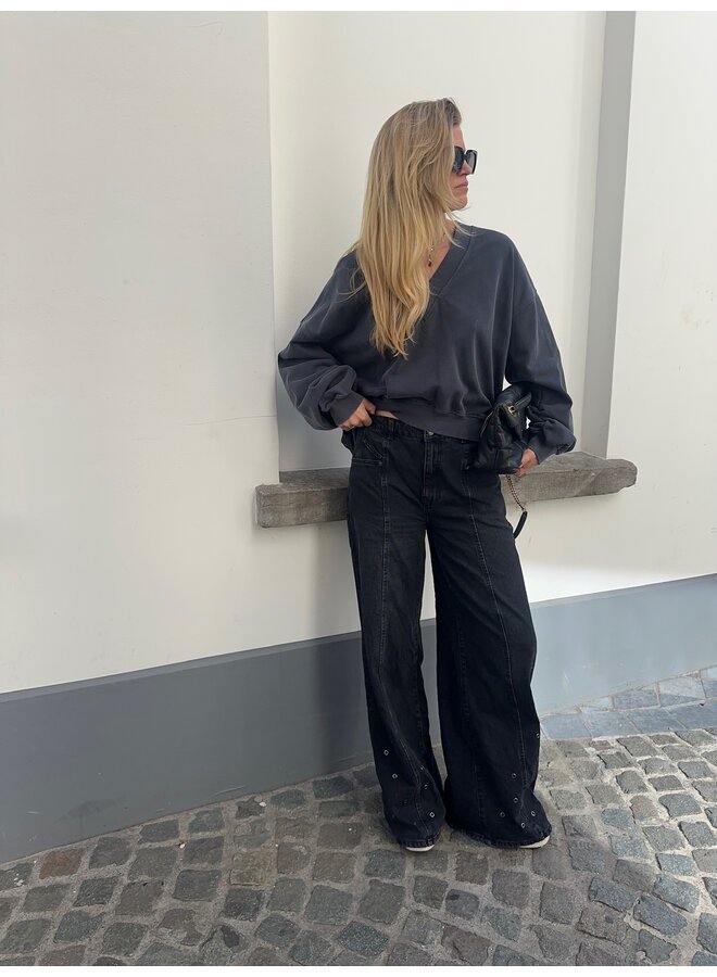 SIF EYELET WIDE JEANS BLACK