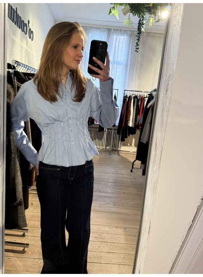 POPPYCC PLEAT WAIST SHIRT PALE BLUE