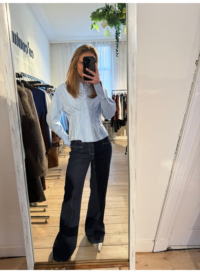 POPPYCC PLEAT WAIST SHIRT PALE BLUE