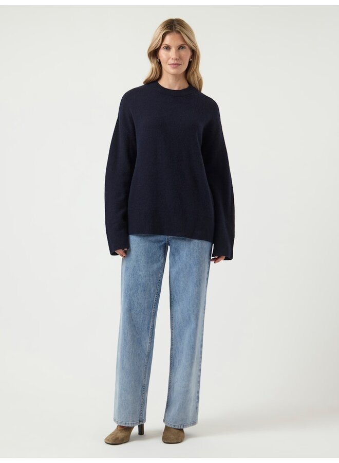 YASNOLA WOOL LS KNIT PULLOVER NEW S. NAVY BLAZER