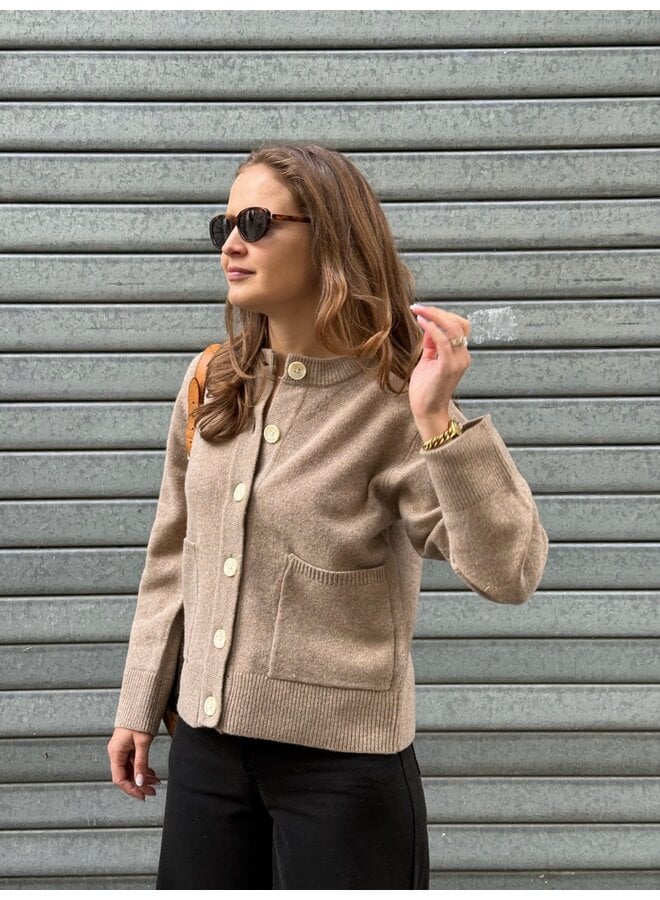 YASNOLA WOOL LS KNIT CARDIGAN OAT MILK