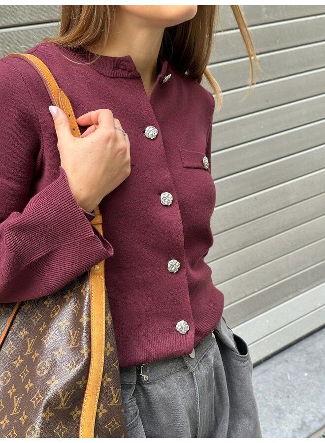 YASPIMI LS KNIT CARDIGAN PORT ROYALE