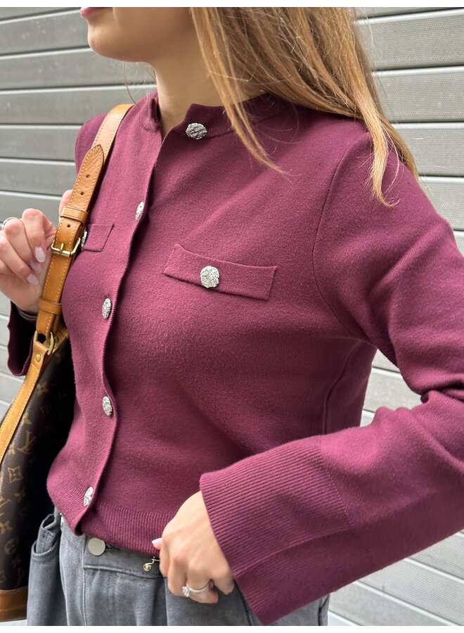 YASPIMI LS KNIT CARDIGAN PORT ROYALE
