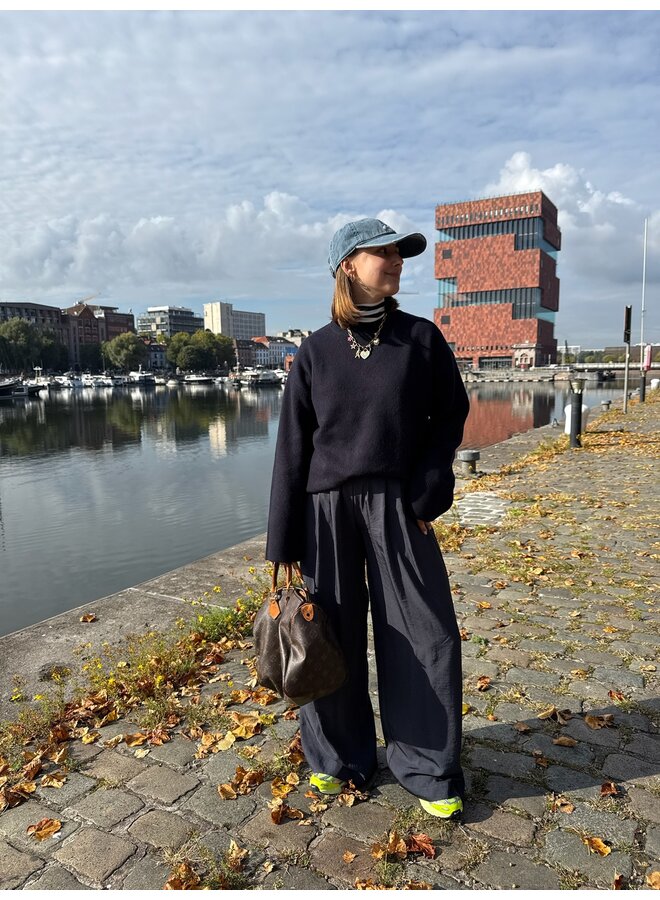 YASNOLA WOOL LS KNIT PULLOVER NEW S. NAVY BLAZER