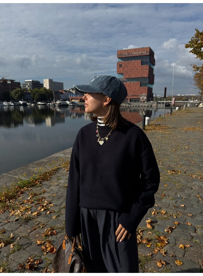 YASNOLA WOOL LS KNIT PULLOVER NEW S. NAVY BLAZER