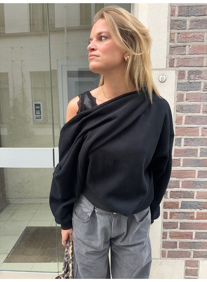 NOMI OFFSHOULDER SWEATER BLACK