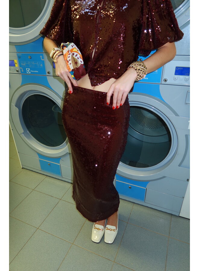 YASROYALINA SEQUIN ANKLE SKIRT PORT ROYAL