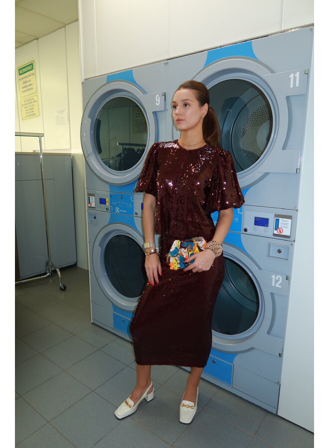 YASROYALINA SEQUIN ANKLE SKIRT PORT ROYAL