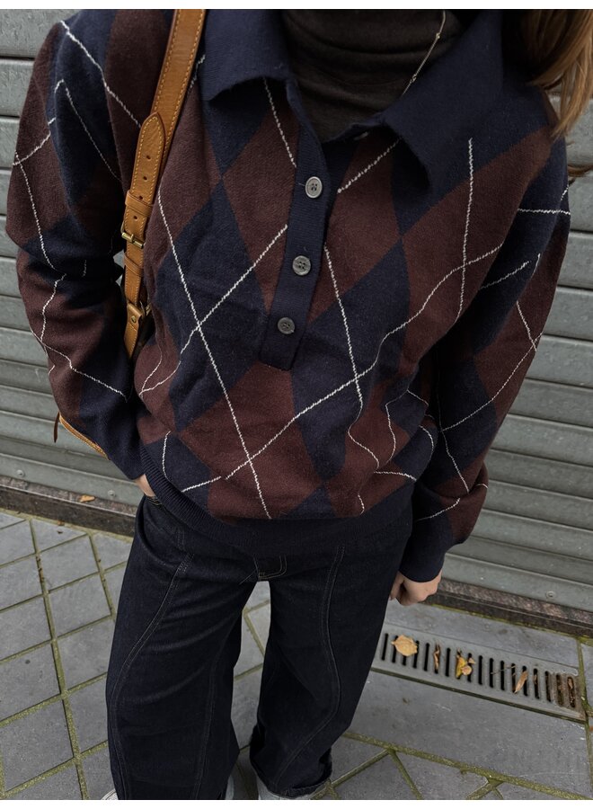 EVA POLO NAVY/ BROWN