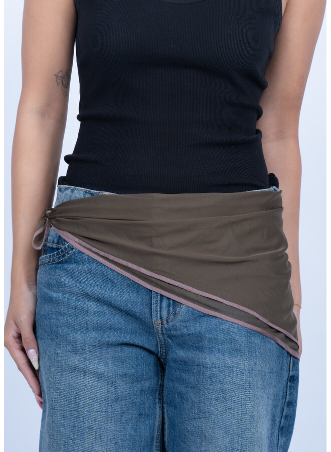 CONTRAST SCARF ARMY/BROWN