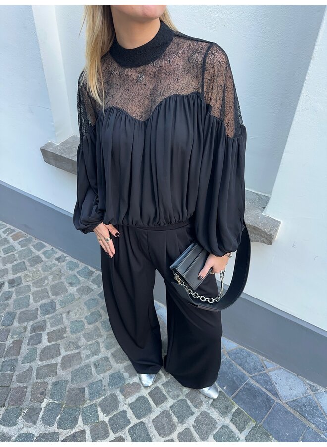 MINGOCC MIX LACE BLOUSE BLACK