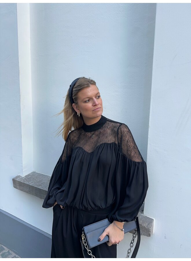 MINGOCC MIX LACE BLOUSE BLACK