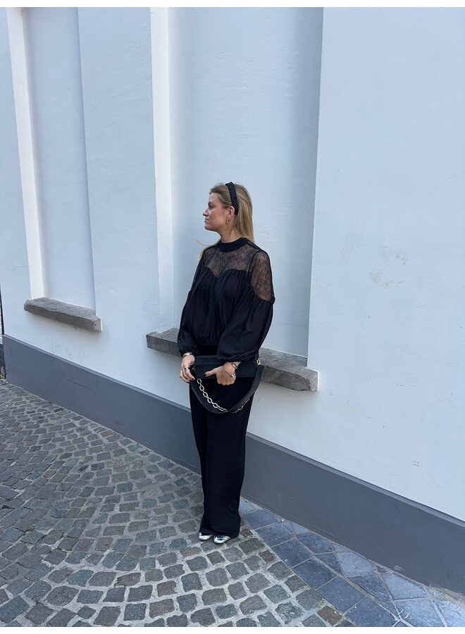 MINGOCC MIX LACE BLOUSE BLACK