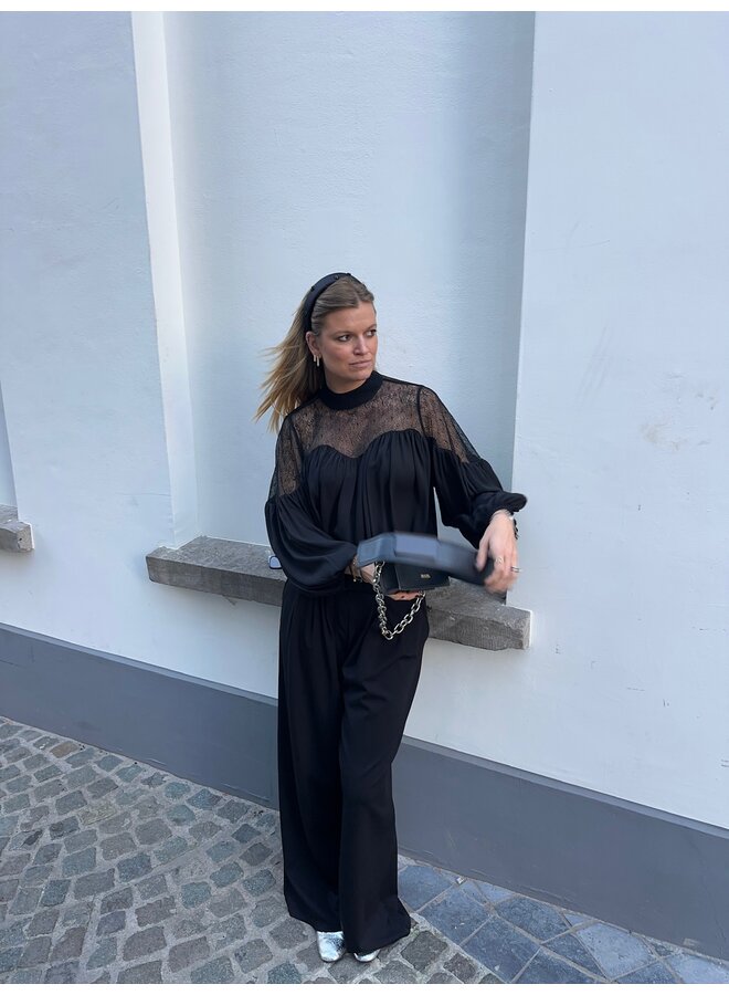 MINGOCC MIX LACE BLOUSE BLACK