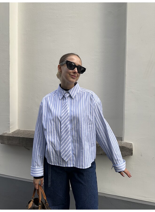 DEVINCC STRIPE TIE SHIRT BLUE