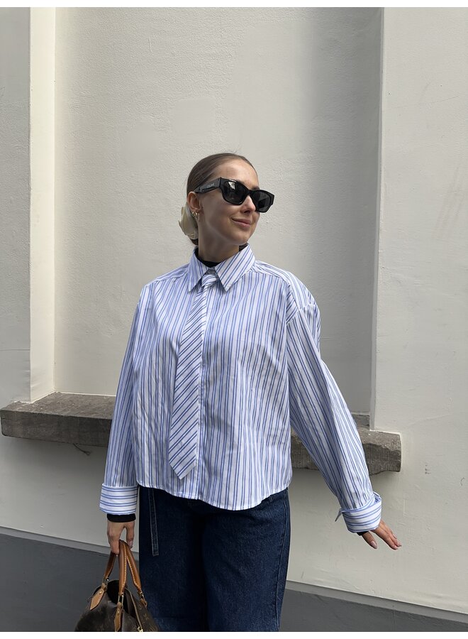 DEVINCC STRIPE TIE SHIRT BLUE