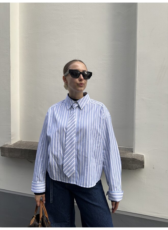 DEVINCC STRIPE TIE SHIRT BLUE