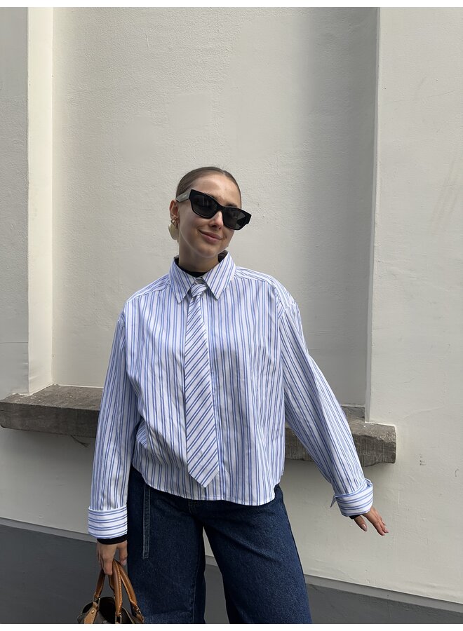 DEVINCC STRIPE TIE SHIRT BLUE