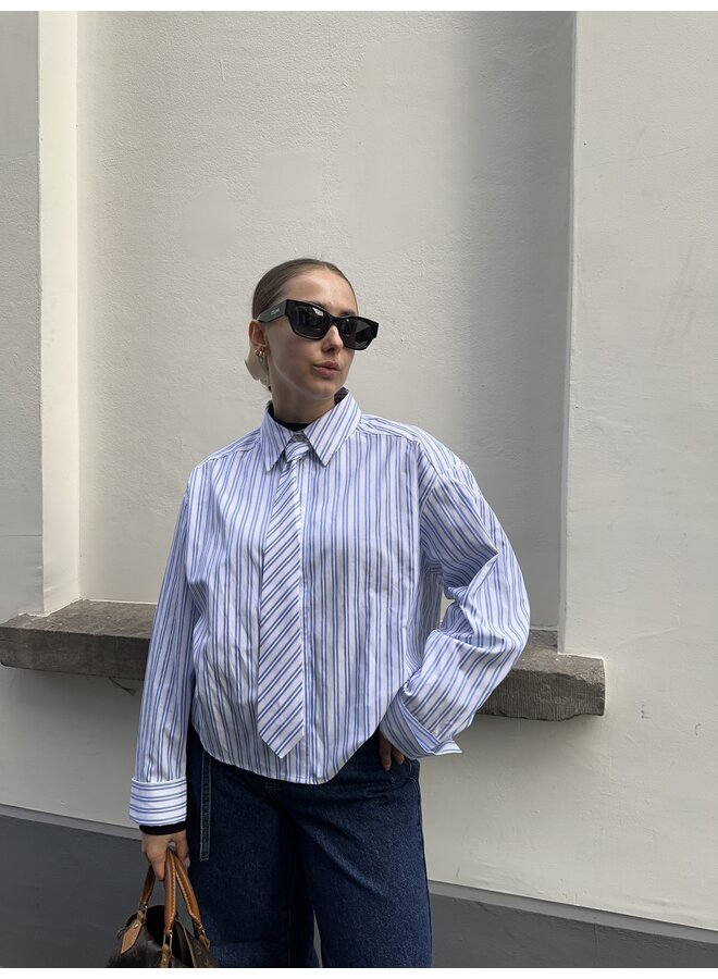 DEVINCC STRIPE TIE SHIRT BLUE