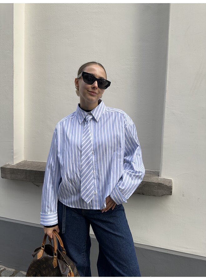 DEVINCC STRIPE TIE SHIRT BLUE