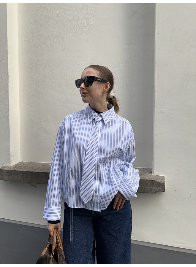 DEVINCC STRIPE TIE SHIRT BLUE