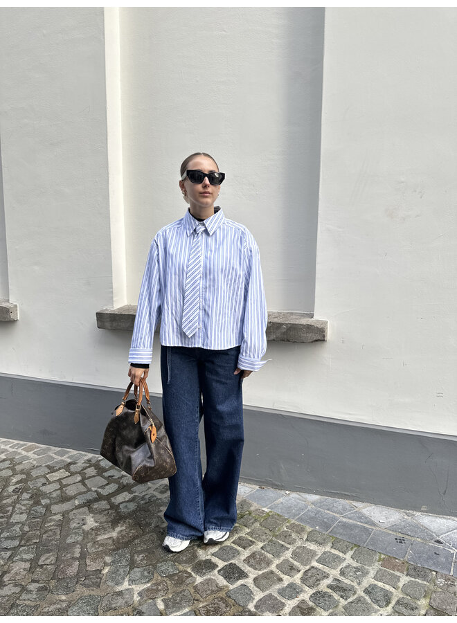 DEVINCC STRIPE TIE SHIRT BLUE