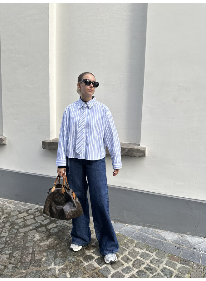 DEVINCC STRIPE TIE SHIRT BLUE