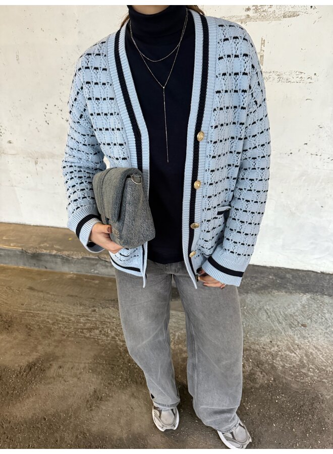 YASATICA LS KNIT CARDIGAN S. SKYWAY/NAVY BLAZE