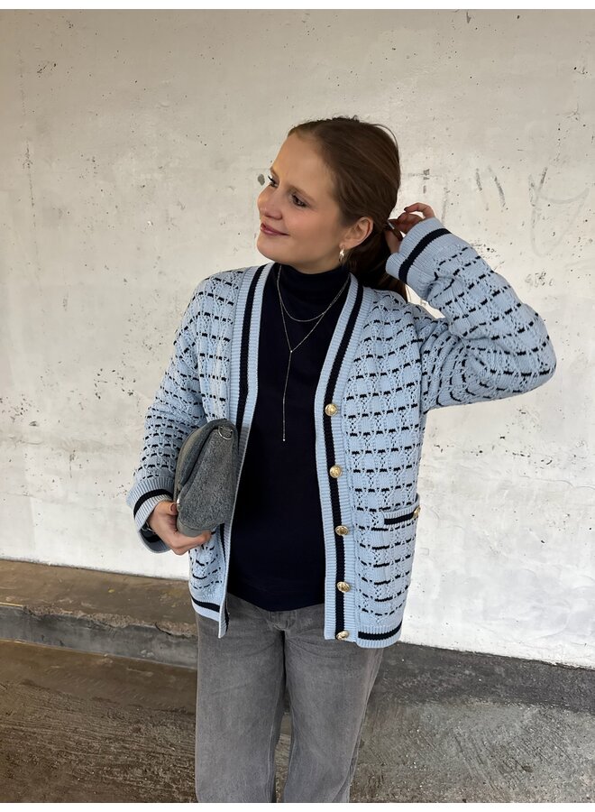 YASATICA LS KNIT CARDIGAN S. SKYWAY/NAVY BLAZE
