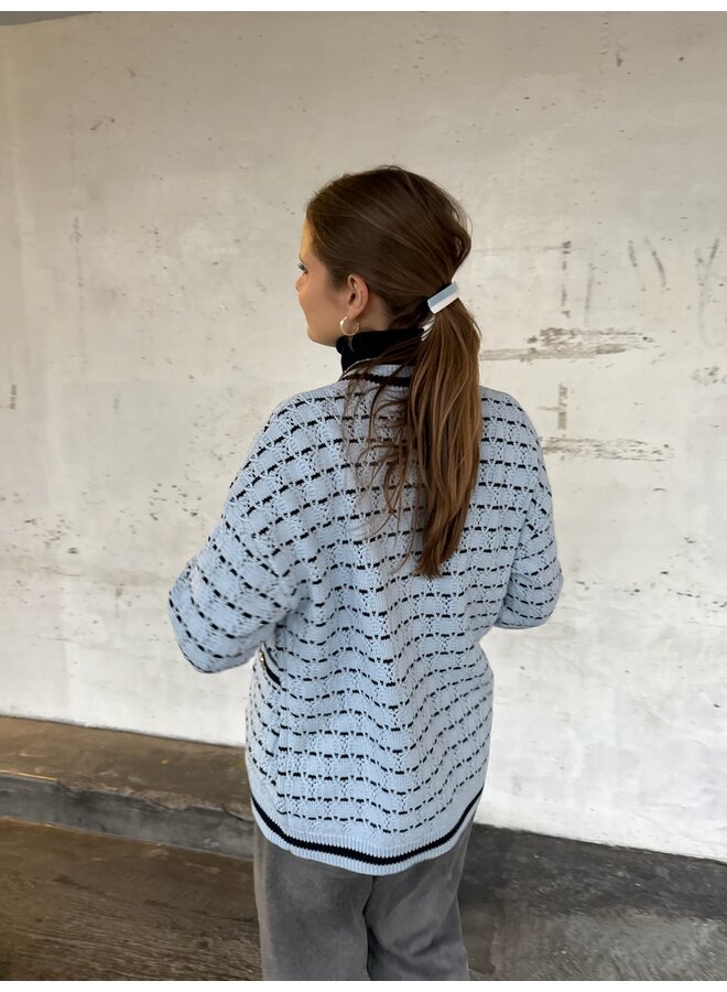 YASATICA LS KNIT CARDIGAN S. SKYWAY/NAVY BLAZE