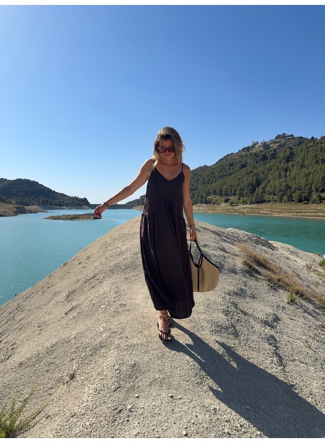 SUNRISE BLOCK STRAP DRESS BROWN
