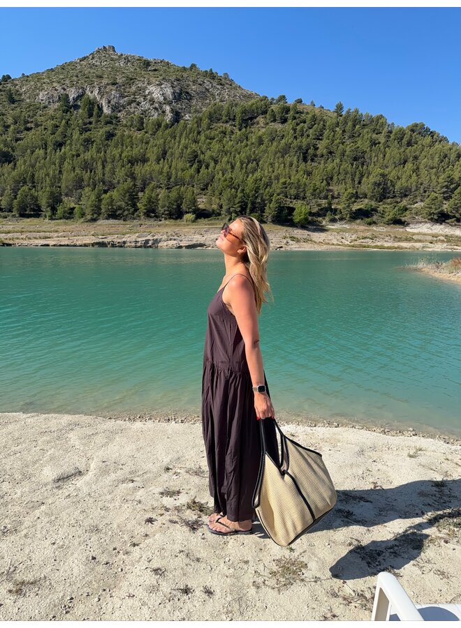SUNRISE BLOCK STRAP DRESS BROWN