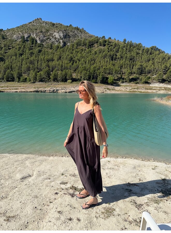 SUNRISE BLOCK STRAP DRESS BROWN