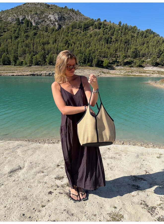SUNRISE BLOCK STRAP DRESS BROWN