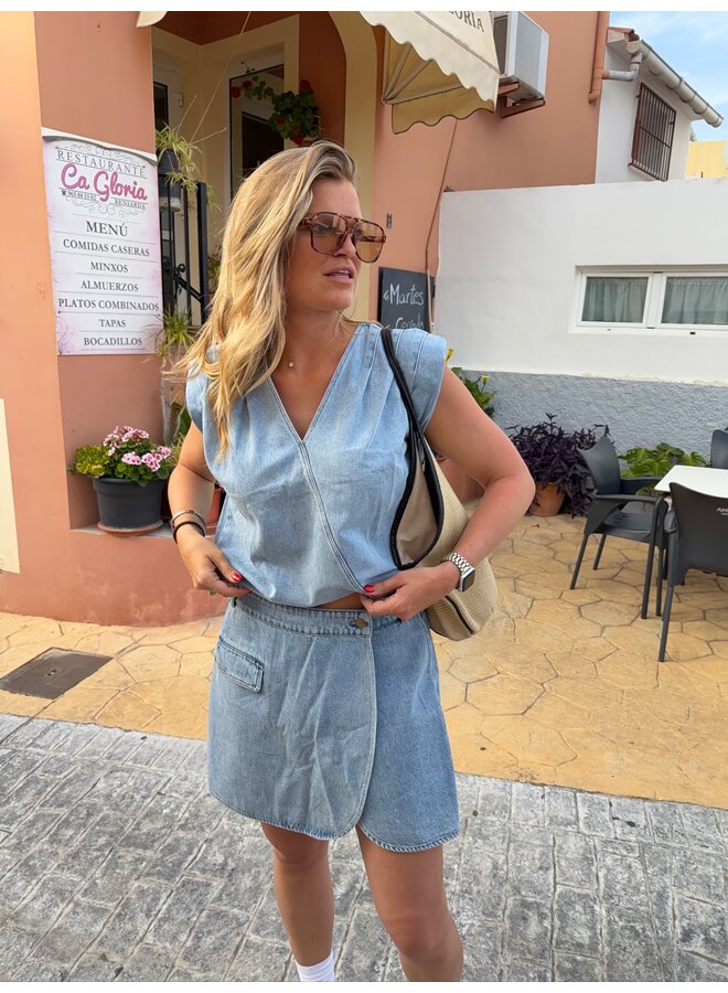 ASJA WRAP DENIM TOP