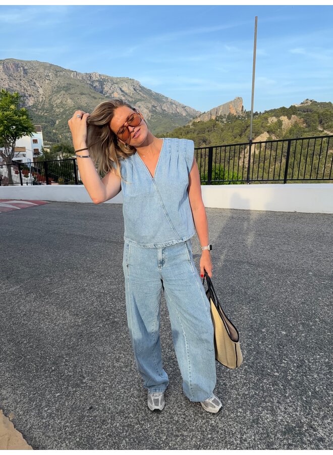 ASJA WRAP DENIM TOP