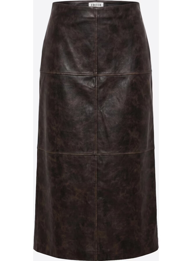 JELLA PU SKIRT DARK BROWN WASHED
