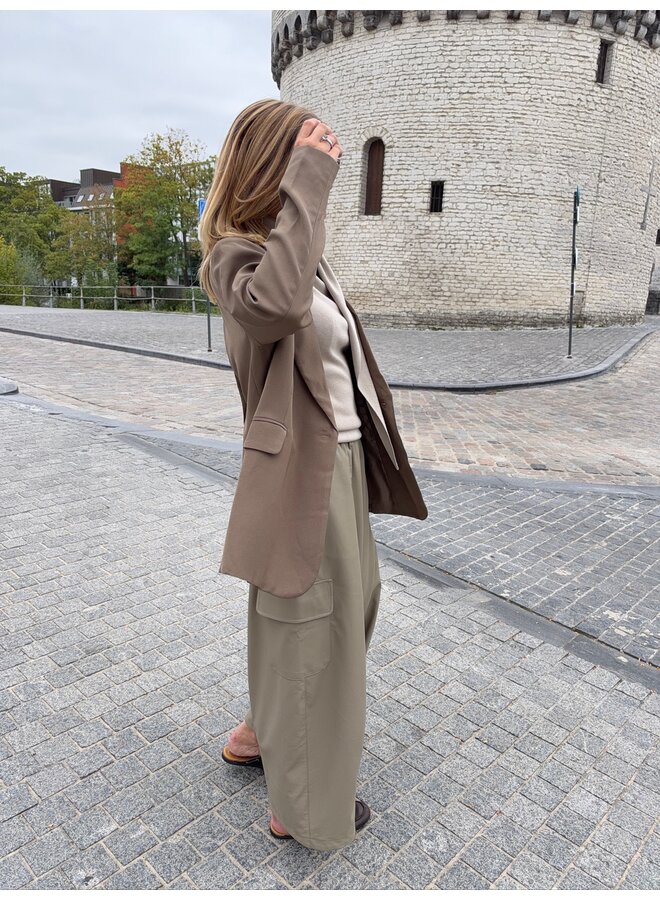 OTIS LEATHER BARREL PANTS BEIGE