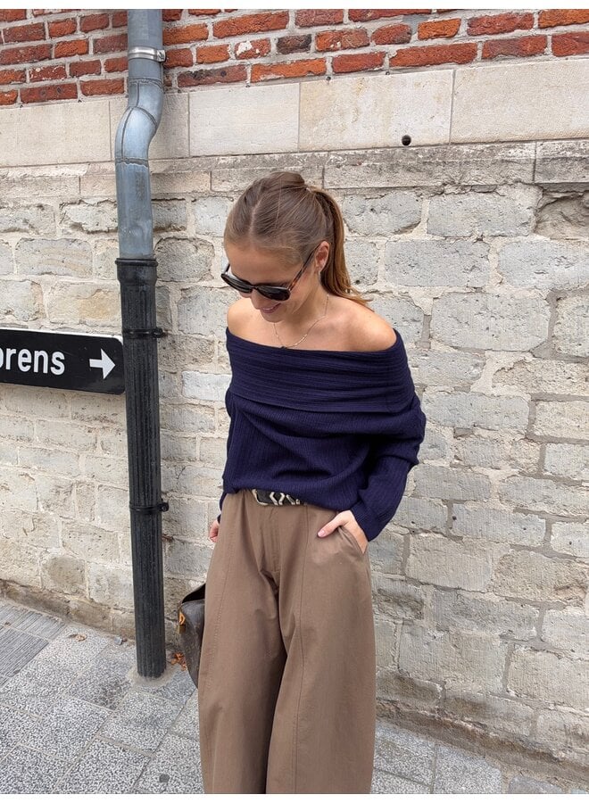 RIO OFF SHOULDER SWEATER NAVY BLUE