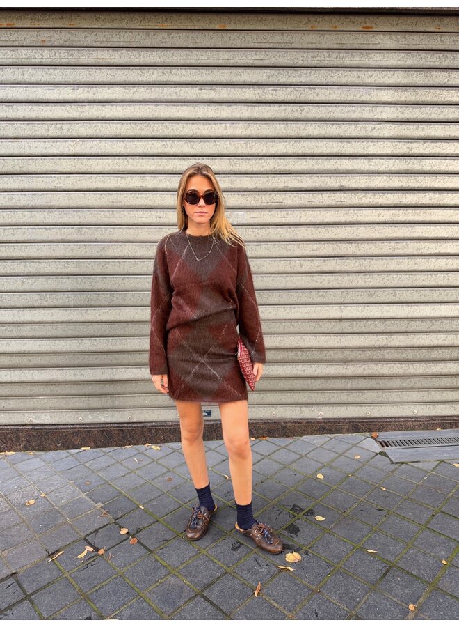 YASARGY MOHAIR KNIT SKIRT BROWN