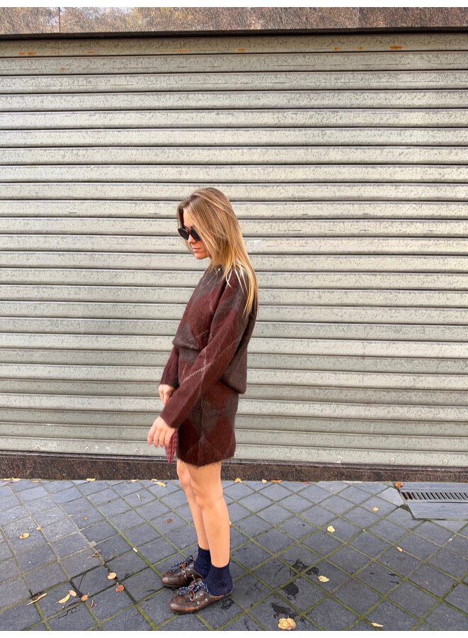 YASARGY MOHAIR KNIT SKIRT BROWN