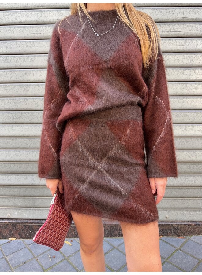 YASARGY MOHAIR KNIT SKIRT BROWN