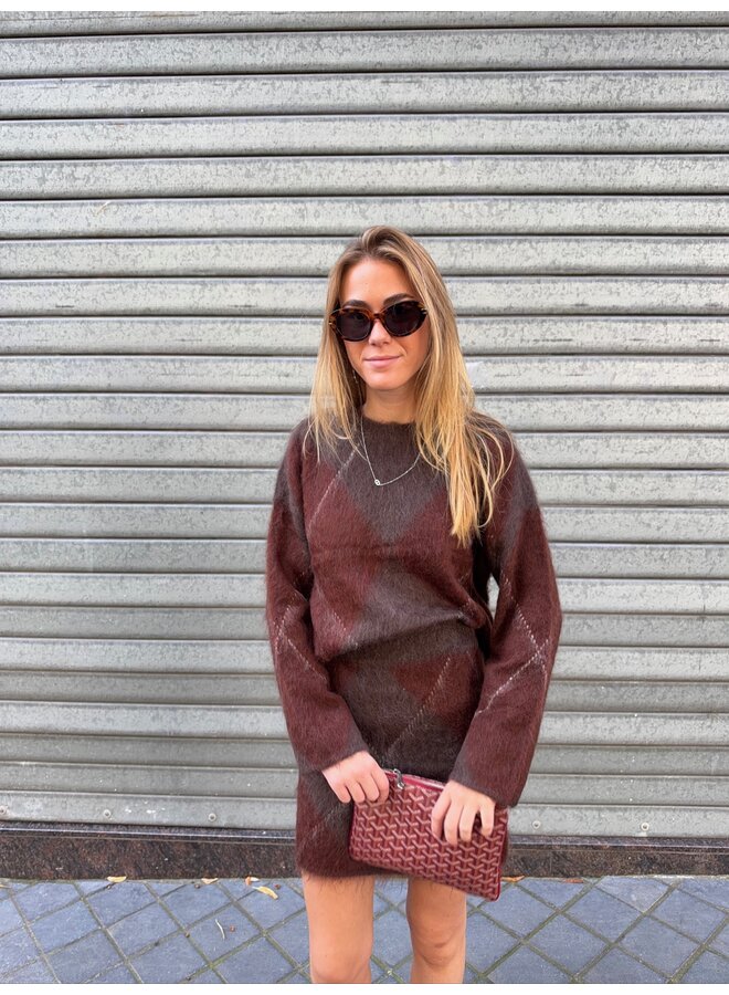 YASARGY MOHAIR KNIT SKIRT BROWN