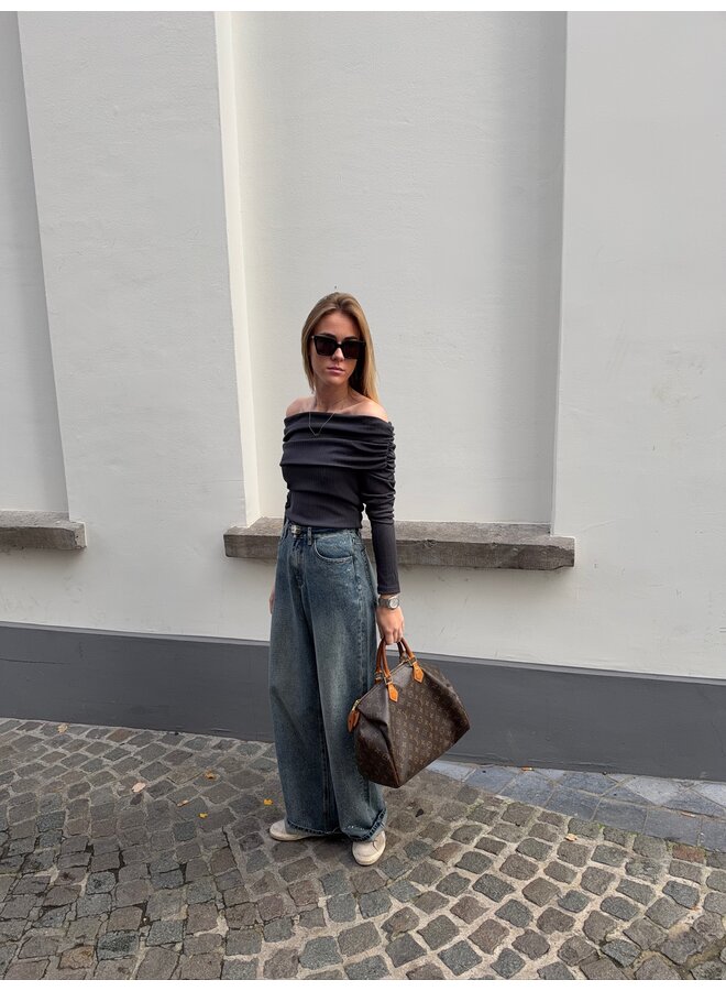 YASLIVO OFF SHOULDER TOP DARK GULL GRAY